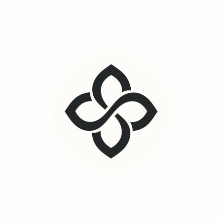 an infinity logo design featuring a flower and leaves, inspired by oriental minimalism and the works of fernando amorsolo and joong keun lee. the design incorporates rounded forms and a black and white contrast, reminiscent of byzantine art. the logo has a soft-edged aesthetic, creating a harmonious and elegant visual. ai generatedの素材