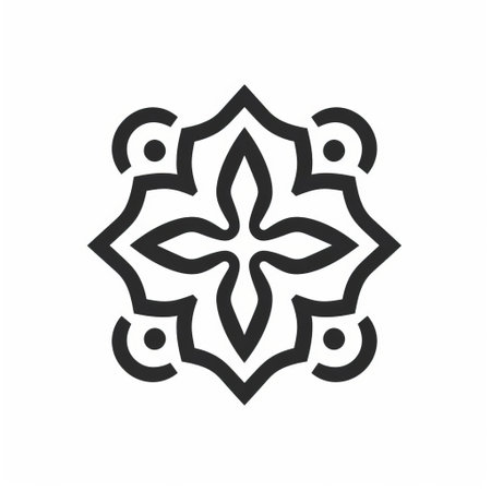 a stylized abstract logo pattern vector illustration inspired by qajar art. this monochrome design showcases simplicity and is shaped like a canvas. the simplistic vector art features intricate flower patterns and incorporates religious symbolism reminiscent of byzantine-style iconography. ai generatedの素材