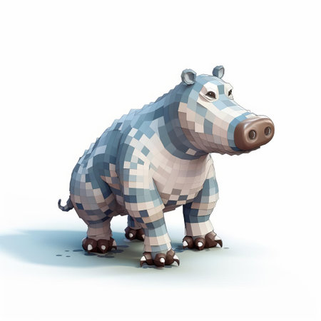 a pixel character hippo for minecraft featuring pixel textured eyes, inspired by the conceptual digital art styles of john wilhelm and martin wittfooth. the design incorporates faceted shapes and a color palette of light white and light indigo. this depiction of animals showcases spiky mounds for added visual interest. ai generatedの素材