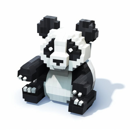 the panda statue set features a voxel art style depiction of animals, specifically a panda figure. this modular set includes flat color blocks and heavy inking, giving it a unique and creative look. the set also includes a free zenith encoding and is available under the creative commons attribution license. ai generatedの素材