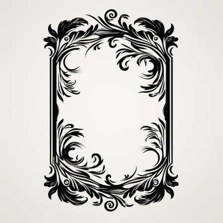 an ornate frame with a decorative scroll inside, isolated on white. the frame showcases flowing silhouettes and detailed botanical illustrations, following a traditional composition. it features a mirror and bold patterns and typography, with a strong use of negative space. the overall design has a gothic illustration style. ai generatedの素材