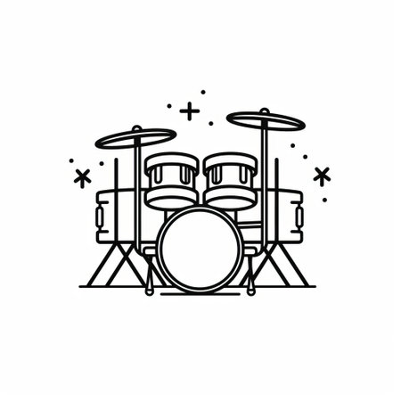 a coloring page for kids with a lineal icon of a drums drawing a line on a white background. this vector illustration by flaticon and dribbble showcases a crisp and pixel-perfect design in black and white. the minimalistic and simplistic design is in a kids cartoon style, perfect for coloring fun. ai generatedの素材