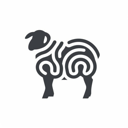 a herding sheep vector icon and design, isolated on a white background. this seamless design showcases abstract minimalism with spirals and curves, incorporating dark symbolism and personal iconography. it is suitable for various applications such as typography, industrial design, product design, and minimalist illustrations. ai generatedの素材