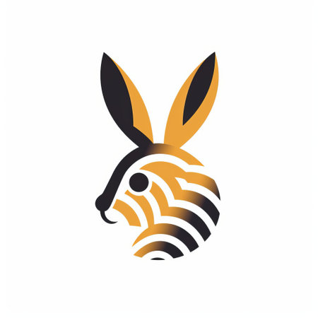 the logo features an orange and black bunny, showcasing optical abstraction and tribal abstraction styles. it incorporates symbolic use of animals, stripes, and a technological design. the color palette includes dark white and yellow, resulting in an innovative page design. ai generatedの素材