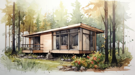 discover this luxurious tiny home, inspired by byzantine architecture, nestled in a serene forest setting. the intricate design, reminiscent of ancient structures, boasts a small beam next to it. experience the perfect blend of modern tiny living and classic style in this unique, high-end space. perfect for nature lovers seeking a touch of luxury. ai generatedの素材