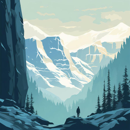 "experience the serene beauty of a glacier landscape with our line illustration, featuring a captivating glacier and tall trees silhouette at the forefront. this subtle color palette artwork creates a calming atmosphere, perfect for any space. ideal for nature lovers, this glacier scene is a must-have for your collection."

keywords: line illustration, glacier landscape, serene beauty, tall trees, silhouette, subtle color palette, calming atmosphere, nature lovers,の素材