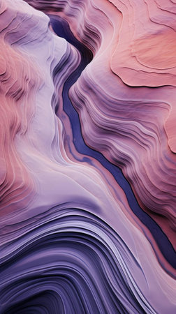 "dive into a futuristic ocean abyss, filled with undulating olive and lavender ridges, resembling biomorphic abstraction. this marbleized seascape, reminiscent of scarlett hooft graafland's aerial views, boasts intricate wave patterns and an earthy color palette. a detailed, scarlet-hued nod to jack butler yeats's artistic style." (55 words), ai generatedの素材