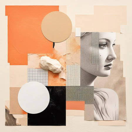 "discover a unique cutout collage on a beige and peach textured background, combining realism with abstraction. this 32k texture image features a cadre cutout, enhancing details and following the rules of third and golden ratio. perfect for those seeking a striking, abstract design.", ai generatedの素材