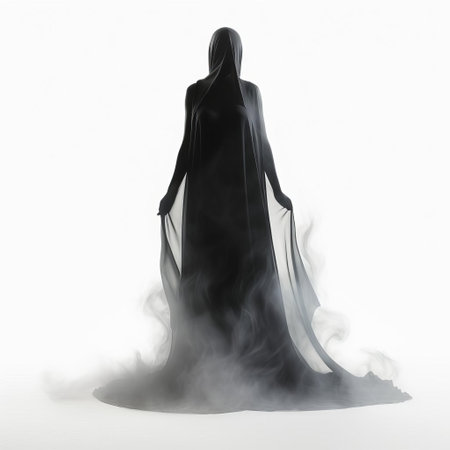 "vampiric mist: a full-body image of a chilling, minimalist vampire mist isolating on a pristine white background. an intriguing blend of horror and modern art.", ai generatedの素材