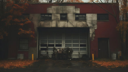 "this 44mp photo showcases an abandoned fire station's exterior, evoking a beautiful yet eerie environment. its ultra-high-definition, realistic style resembles a national geographic documentary. the superrealistic image highlights distressed materials, fitting for unsettling imagery. a testament to brooke didonato's unique perspective.", ai generatedの素材