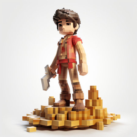 "vintage 8-bit pixelated depiction of alexander in 3d, showcasing full body against a clean white background. perfect for nostalgia-themed projects or retro gaming designs.", ai generatedの素材