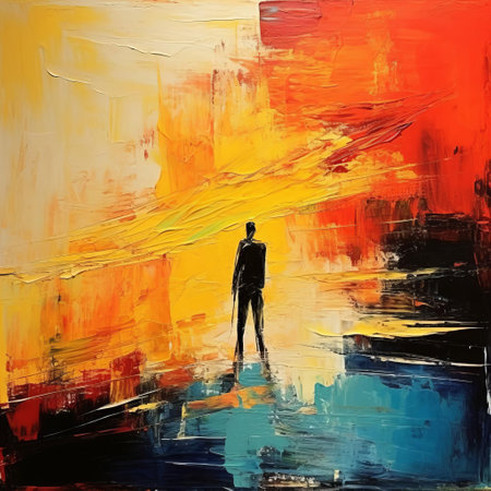 "futurism painting on rustic canvas, featuring bold oil strokes and palette knife techniques by renowned artist bruno mars. this minimalist masterpiece boasts visible thick brushstrokes and gorgeous retro colors, perfect for any cool interior.", ai generatedの素材