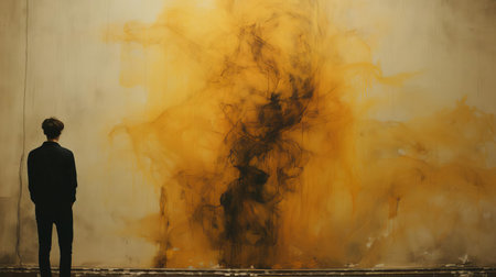 subject: adam's silhouette in amber-toned room

experience the abstract emotion of laura makabresku's style in this close-up silhouette of adam, set in a room with a striking amber and light amber color scheme reminiscent of medardo rosso's work. the intensity is palpable, with jessica drossin-inspired lighting adding to the dramatic effect. captured with a rollei prego 90, this expressionist image evokes a sense of mystery andの素材