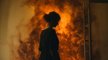 "raymond silhouette in amber-toned room: a study of abstract expressionist emotion, this close-up image of raymond in a room exudes intimacy and intensity. shot in the style of medardo rosso and jessica drossin, the warm amber hues of dark and light evoke the mood of laura makabresku's work. captured with a rollei prego 90, this photograph showcases the beauty of shadows and light.", ai generatedの素材