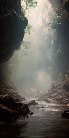 "cave surrounded creek: high-definition wide shot in smoky atmosphere"
delve into the mysterious depths of a cave-surrounded creek, captured in a high-definition, wide-shot showcasing the serene waters enveloped by the smoky atmosphere. ai generatedの素材