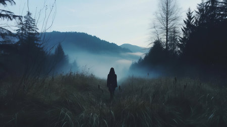 "autumn mornings meet mystery in this lo-fi mountain photo. wander with ashley through fog-kissed grass, with a distant mountain backdrop and tall trees in the distance. blue hues and a chill in the air set the mood. perfect for nature and adventure enthusiasts."

(55 words)

keywords: mountain, lo-fi, autumn, morning, mystery, ashley, grass, fog, trees, distance, blue hues, cold, nature, adventure, photography. ai generatedの素材