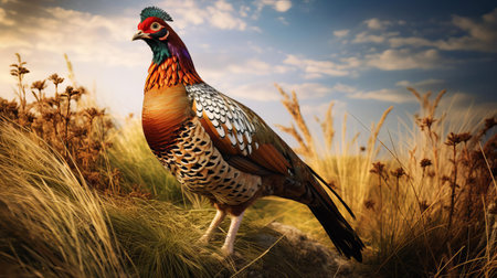 "experience the stunning beauty of a pheasant in this photo-realistic image. admire the intricate feather patterns, vibrant colors, and majestic pose of this regal bird. a must-see for bird lovers and nature enthusiasts alike."

keywords: photo-realistic, pheasant, bird, feather patterns, vibrant colors, nature, bird lovers, majestic pose, regal bird, intricate. ai generatedの素材