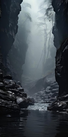 "cave surrounded creek: high-definition wide shot in smoky atmosphere"
delve into the mysterious depths of a cave-surrounded creek, captured in a high-definition, wide-shot showcasing the serene waters enveloped by the smoky atmosphere. ai generatedの素材