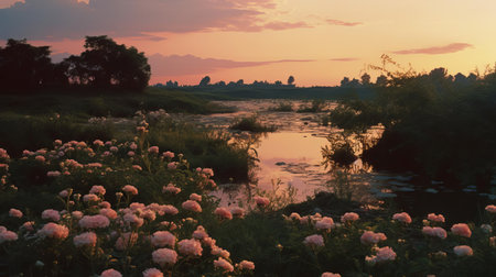 "experience the beauty of growth in this stunning scenery, captured with a 35mm lens and bathed in the warm, inviting glow of the evening sun. this photorealistic image, brought to life with kodak film4k, showcases the vibrant colors and intricate details of nature's progression.", ai generatedの素材