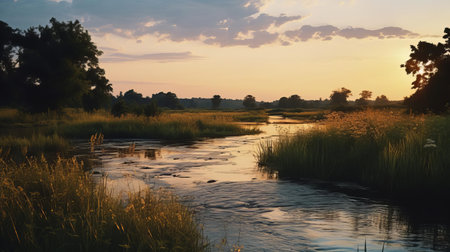 experience the beauty of a fresh, serene landscape bathed in the warm, evening glow. captured with a 35mm lens, this photorealistic image evokes the nostalgia of kodak film, with its rich colors and authentic texture. a must-see for photography enthusiasts and nature lovers alike. ai generatedの素材