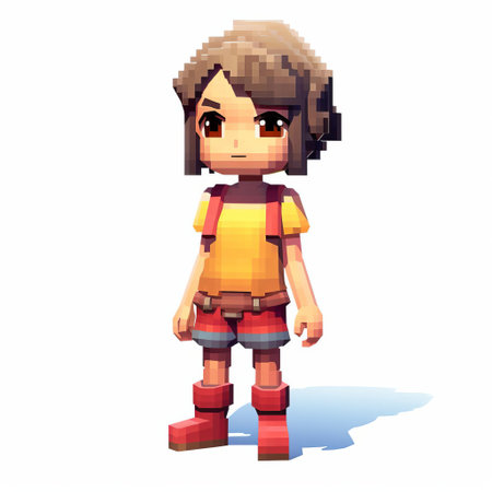 a charming cartoon pixel graphic from the new dungeons and dragons game, inspired by natalia rak's style. the image features light yellow and dark red tones, showcasing adorable anime characters. with 3d xbox 360 graphics, the artwork combines childlike simplicity with realistic hyper-detail. ai generatedの素材