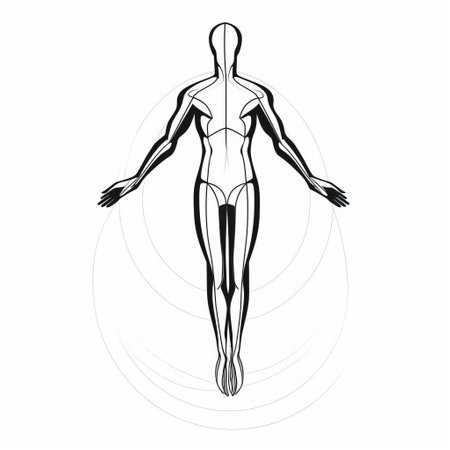 a futuristic sci-fi-inspired black and white image of a human body outline with a dynamic pose and flattened perspective. the symmetrical and balanced composition showcases an opening, while intertwining materials add a touch of complexity. this unique artwork embodies the concept of womancore, creating a visually captivating and thought-provoking piece. ai generatedの素材