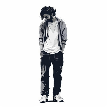 old school beat sailor man isolated vector illustration featuring a pensive pose in a hip-hop style. this monochromatic contemplation captures the essence of street style realism. the full-body depiction showcases high-contrast realism, reminiscent of kodak ektar 100 photography. ai generatedの素材