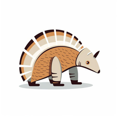 a flat armadillo and a spiracchio are showcased in this bold graphic illustration. set against a white background, the light beige and brown colors bring out the spiky mounds of the armadillo. inspired by dayak art, this logo-style artwork captures the energy and dynamic style reminiscent of frank quitely's illustrations. ai generatedの素材