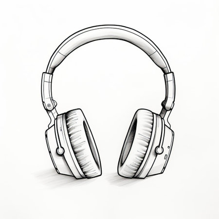 two headphones are depicted in a cartoon fashion hand-drawn style, resembling realistic graphite drawings. the clean and simple designs showcase steel iron frame construction. the artwork showcases varied brushwork techniques, with a combination of dark and white shades. the intricate pen illustrator adds depth to the image, resulting in a high dynamic range. ai generatedの素材