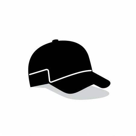 baseball cap icon featuring a clever use of negative space. this silhouette showcases industrial and product design elements with a touch of algeapunk. the freeform minimalism and brushwork exploration add a unique artistic flair. the black background enhances the cad computer aided design aesthetic. ai generatedの素材