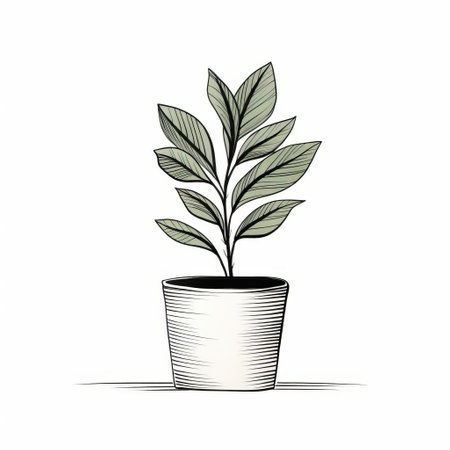 a potted palm tree, featuring minimalist ink wash style with bold, cartoonish lines and leaf patterns, is showcased in this free vector image. the tree stands isolated on a white background, with focus stacking enhancing its details. created in the style of hand-drawn animation by basil gogos, the palm tree is depicted in light green and dark gray hues. ai generatedの素材