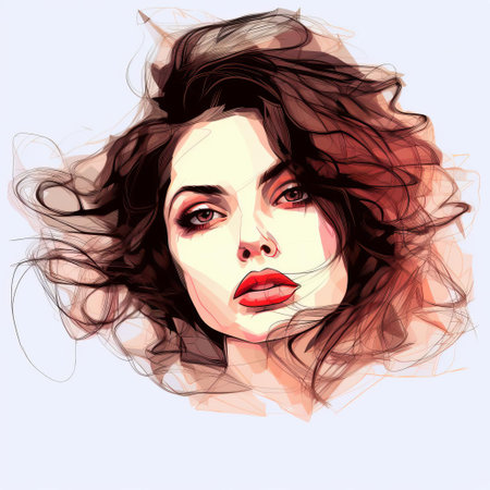 an illustration for an art magazine featuring a portrait painter's wavy and romantic style. the artwork showcases a strong facial expression with a multiple filter effect, using light red and light black tones. this captivating illustration captures the essence of emotion and artistic expression. ai generatedの素材