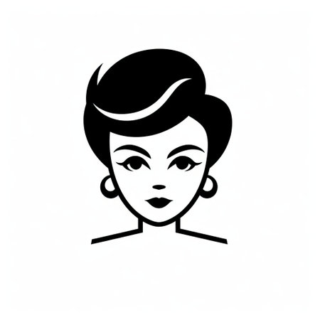 a beautiful woman icon on a white background. this portrait features a young modern woman with stylish hair and makeup, reminiscent of post-war french design. the image incorporates elements such as animated gifs, 1940s-1950s aesthetics, logos, classic tattoo motifs, and minimalist graphic design. it exudes a sense of wit and cleverness, akin to clever cartoons. ai generatedの素材