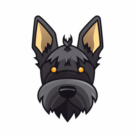 a vector illustration of a black schnauzer and scottie dog skull head icon, designed in a cartoonish style. the design is colorized and incorporates elements of celtic art. the animated gifs showcase the technological symmetry and eye-catching detail of the artwork. the color palette includes shades of gray and amber. ai generatedの素材