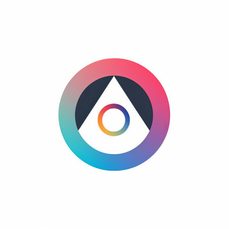 a multicolored logo with a minimalist composition, featuring a wide angle lens and digital gradient blends. the design draws inspiration from minimalistic japanese art and incorporates water drops. captured using a medium format lens by alexandr averin. ai generatedの素材