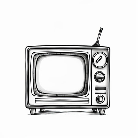 a retro digital vintage tv is depicted in this hand-drawn print art illustration. the style of the artwork is reminiscent of ambient occlusion, with simplified line work inspired by irving penn. this creative commons attribution illustration by truls espedal has a sketchy and artistic feel to it. ai generatedの素材