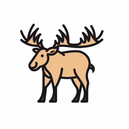 one red deer stands out against a white background in this bold and vibrant illustration. the style features bold outlines and flat colors, with a rustic texture adding depth. the dark beige and black hues create a striking contrast, while hand-drawn animation brings the image to life. this yankeecore-inspired artwork also incorporates animated gifs, adding a touch of whimsy. ai generatedの素材