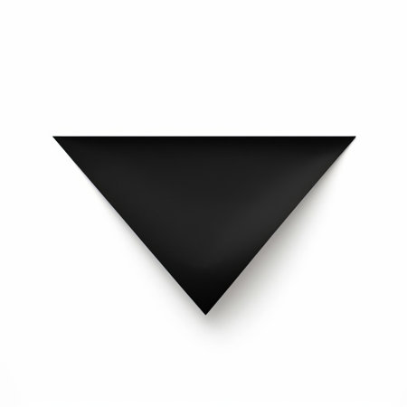 a triangle-shaped paper rests on a white surface, showcasing a dark palette chiaroscuro style. with elements of bauhaus simplicity, the image captures realistic chiaroscuro lighting and a glossy finish. the dramatic shadows add depth to the simplified and symmetrical composition. ai generatedの素材