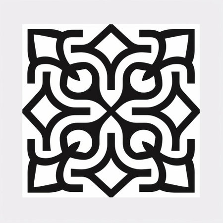 a black and white tile featuring a geometric design inspired by stylistic abstraction, byzantine iconography, and celtic knotwork. the tile stands out against a white background, showcasing its silkscreened minimalistic symmetry. the design also incorporates baroque-inspired ornamentation, adding a touch of elegance to the overall aesthetic. ai generatedの素材