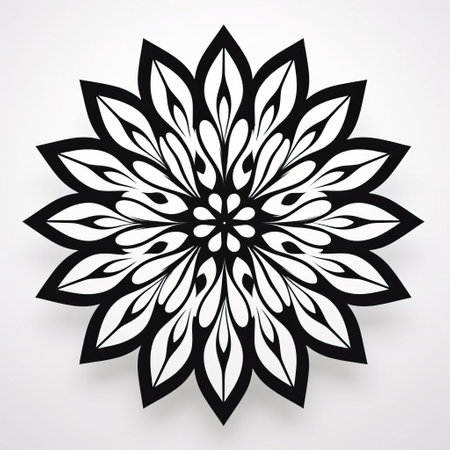 an origami flower, with intricate detailing and a black outline, showcases circular abstraction and highly detailed foliage. the style of the artwork resembles screen printing, with monochromatic shadows adding depth. the composition is both symmetrical and asymmetrical, evoking a baroque ornate and dramatic feel. ai generatedの素材