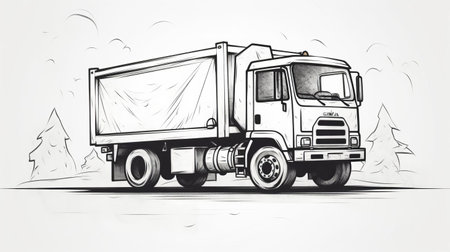 a sketch of a truck in the style of adobe illustrator, featuring caricature-like illustrations with elegant inking techniques. the sketch is done in 32k uhd resolution, showcasing crumpled and oversized objects. the artwork incorporates transavanguardia elements and heavy shading for a visually striking effect. ai generatedの素材