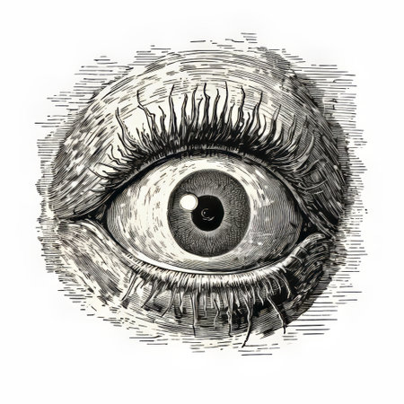 an engraving of an eye with a large, detailed pupil, reminiscent of thomas eakins' style. this whimsical illustration, in high contrast compositions, captures the viewer's attention. a graphic illustration by cornelia parker, associated with the associated press photo, showcases intricate details and a unique artistic approach. ai generatedの素材