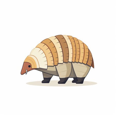 a flat vector illustration of an armoured animal, featuring a light beige and dark amber color scheme. the style is reminiscent of pigeoncore, colorful absurdism, and snailcore, with elements of striped painting and primitive structures. the illustration has a rough-edged 2d animation aesthetic. ai generatedの素材