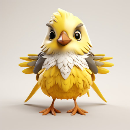 "discover the enchanting little cute goldfinch, meticulously created in 3ds max, against a clean white background. this high-quality image showcases the goldfinch in a fantasy style, with a captivating front view reminiscent of the graphics in unreal engine. perfect for any project needing a touch of whimsy and wonder.", ai generatedの素材