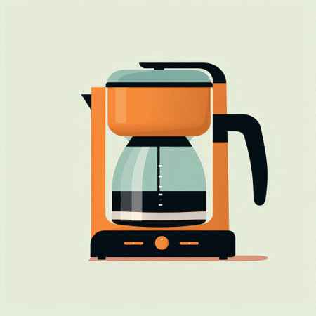 a coffee maker is depicted in this vector flat design illustration, featuring a light orange and dark aquamarine color scheme. the imaginative illustration showcases clear edge definition, created using a medium format lens. the dark gray and light amber tones add depth to this pixel art-inspired image. ai generatedの素材