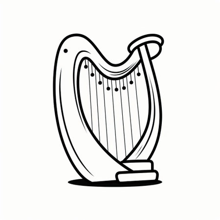 a coloring page for kids featuring a lineal icon of a harp drawing a line on a white background. this vector illustration by flaticon and dribbble showcases a crisp and pixel-perfect design in black and white. with a minimalist and simplistic design, this kids cartoon style coloring page is perfect for little ones to enjoy. ai generatedの素材