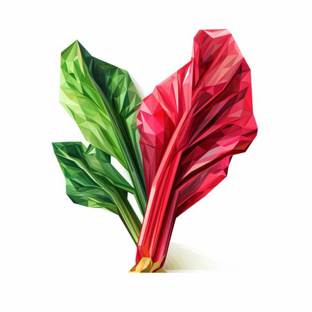 a vibrant and eye-catching graphic illustration featuring red and green chard fruit. this artwork showcases a unique blend of realistic yet stylized elements, with a colorful and energetic composition. inspired by the gutai group, this organic-themed piece incorporates light red and pink hues, resulting in a visually striking and energy-filled image. ai generatedの素材