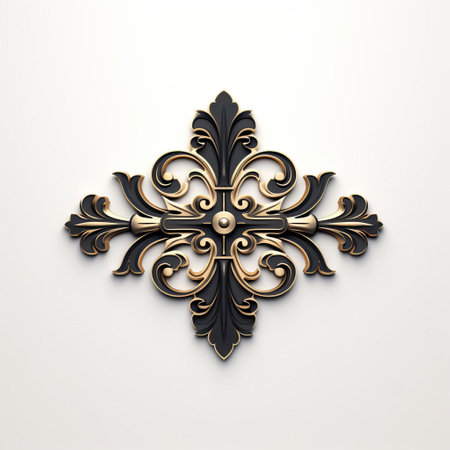 an ornate gold and black decorative design, featuring a realistic rendering with light white and bronze accents. this wall sculpture and installation showcases ornate simplicity with a touch of victorian gothic and byzantine-style iconography. created by the talented artist wlop. ai generatedの素材