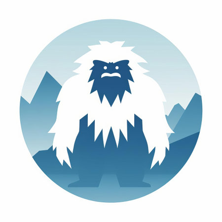 the logo features an iceman mountain icon, showcasing a fantastical and imaginative creature. with a flat perspective, the logo incorporates elements of furry art and mythical beasts. the color scheme is predominantly white and blue, giving it a cool and serene feel. the logo's rounded design draws inspiration from himalayan art. ai generatedの素材