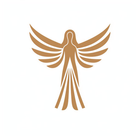 the golden angel, a minimalist graphic designer's logo, stands on a white background. with its avian-themed and symmetrical designs, this bentwood angel exudes elegance. the earth tone color palette adds a touch of warmth to this iconic imagery. ai generatedの素材